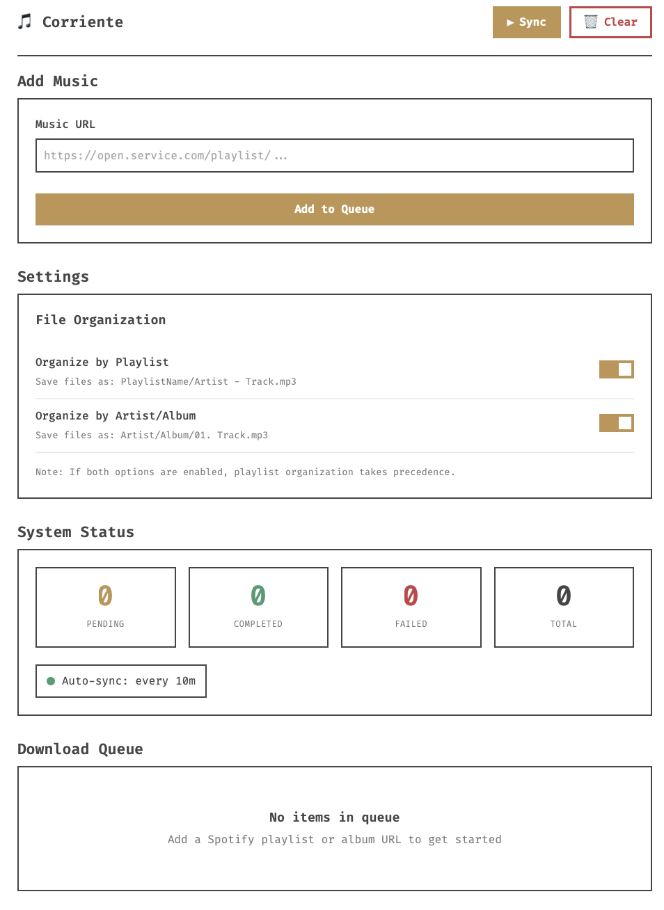 Corriente web interface